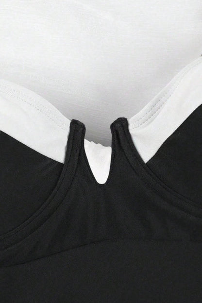 Retro Colorblock Halter Backless One Piece Swimwear