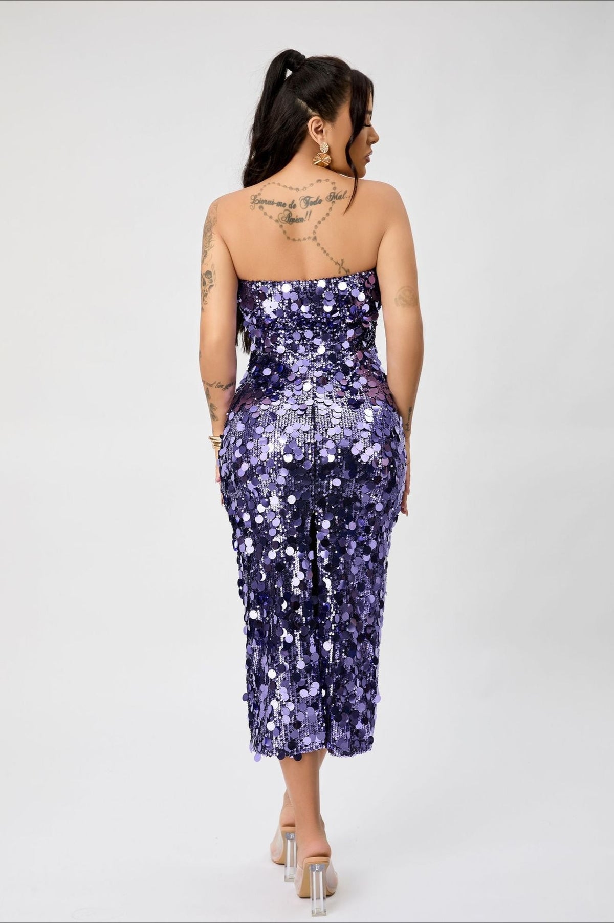 Strapless Backless Sequin Split Party Sequin Dress