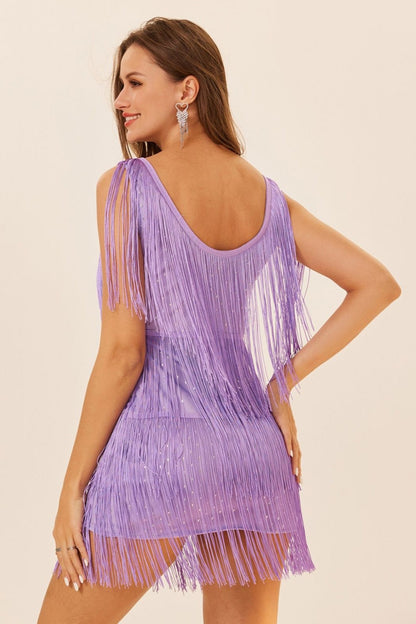 Plus Size Sleeveless Tassel Mini Dress