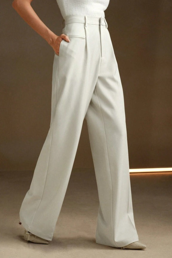 High Waist Fluid Long Straight Pants