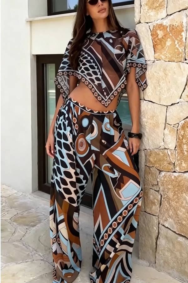 Fresh and Vibrant Artistic Print Crop Cape Top