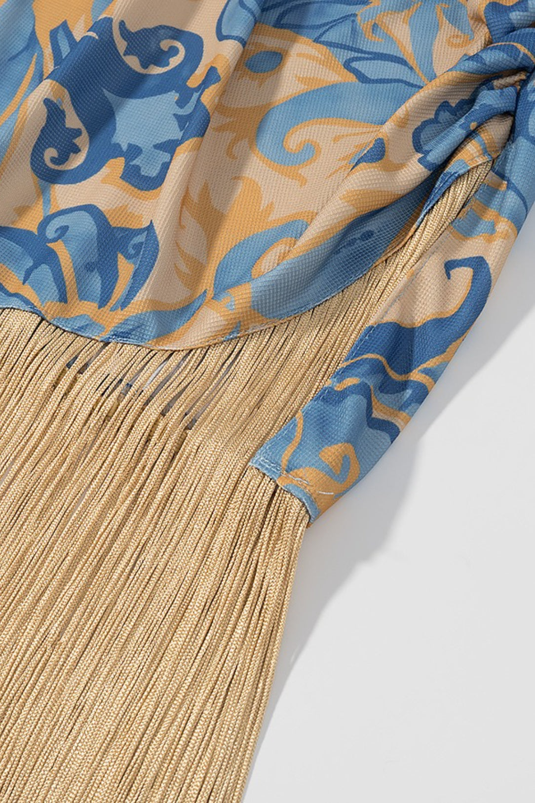 Printed Fringe Patchwork Boho Dress