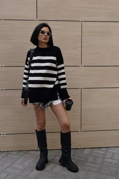 Loose Fit Striped Knit Sweater