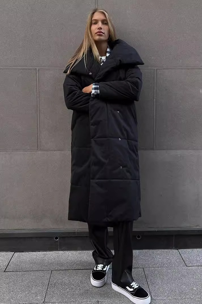 Cotton Padded Stand Collar Long Warm Loose Overcoat