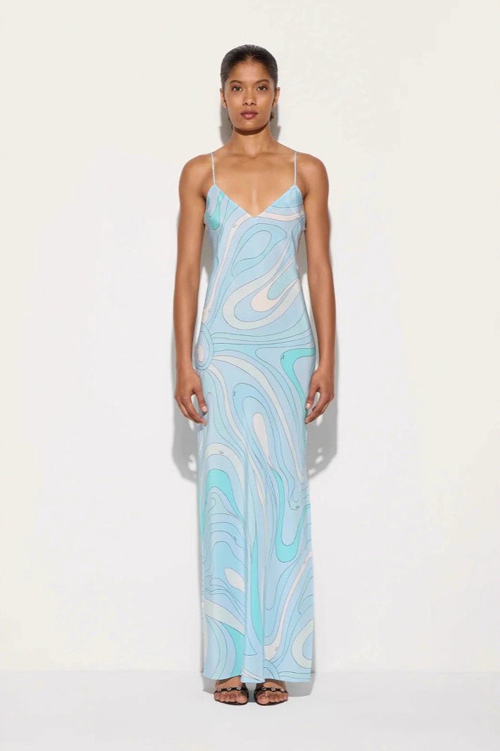 Printed Satin Cami Slit Silk Dress