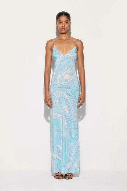 Printed Satin Cami Slit Silk Dress