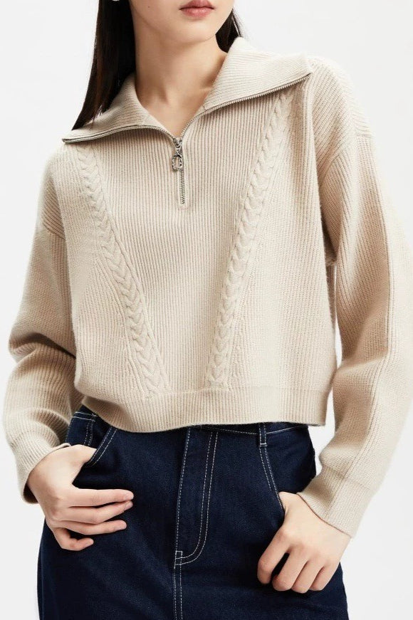 Short Cable Knit Pullover Sweater