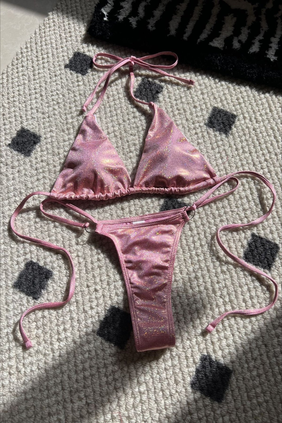 Sexy Shiny Halter Tanga Bikini Set