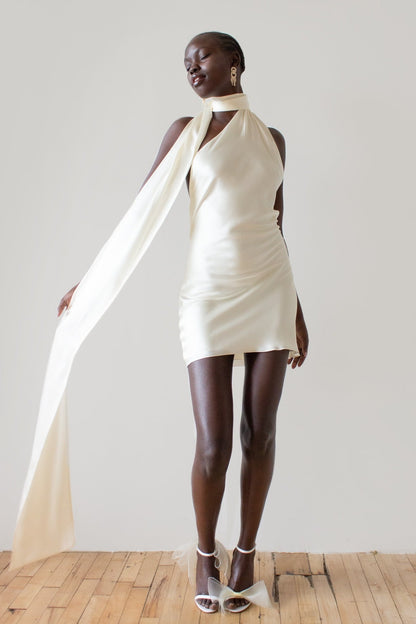 Satin Backless Adjustable Halter Mini Silk Dress