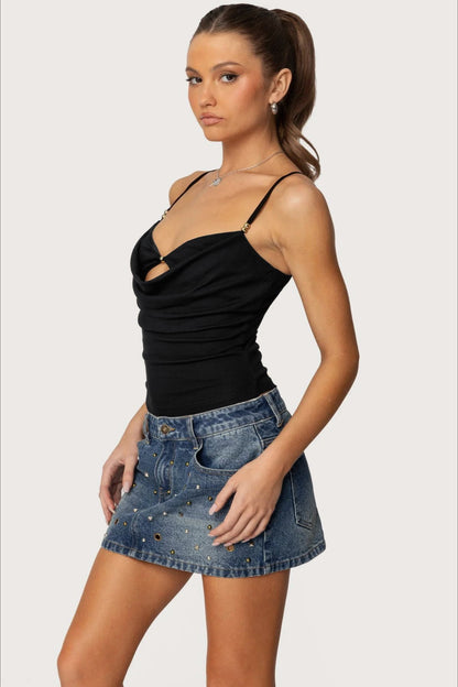 Sexy Pure Cutout Spaghetti Strap Crop Top