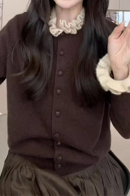 Ruffle Trim Contrast Cardigan