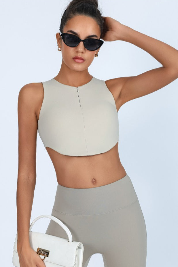Sports Style Zip Front Crop Top