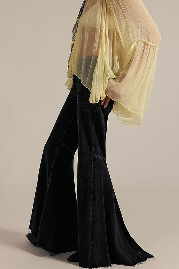 High Waist Patchwork Slim Flare Long Jeans