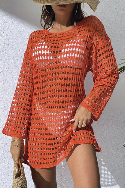 Hollow Out Knit Long Sleeve Cover Up