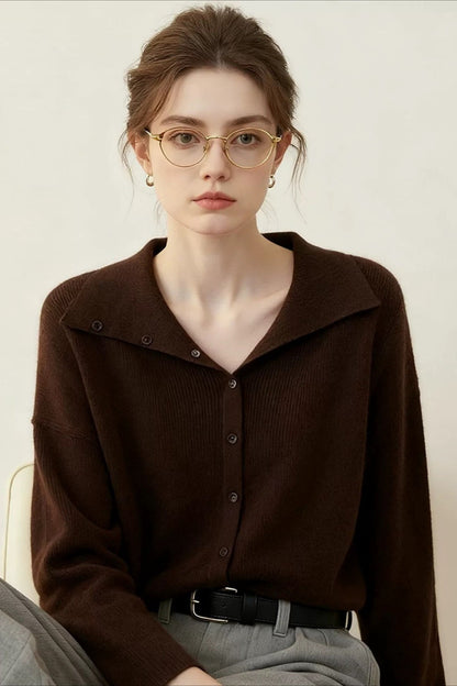 Brown Shawl Collar Cardigan