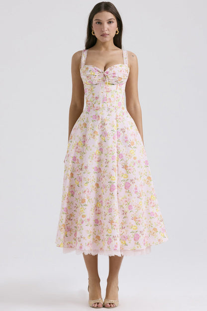 Elegant Strap Slim Midi Floral Dress