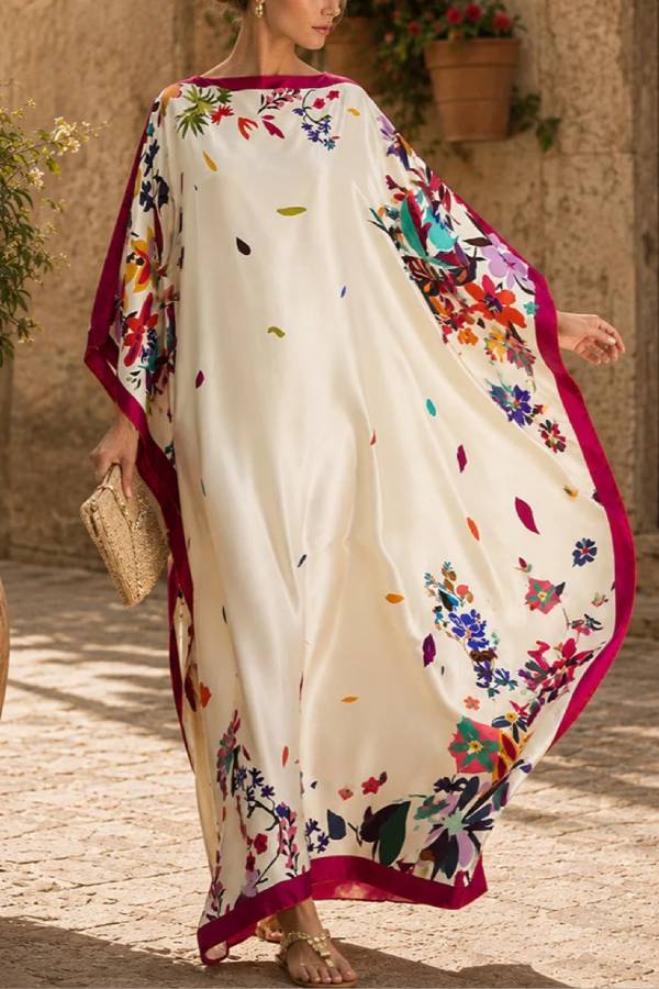 Elegant Printed Satin Loose Maxi Robe