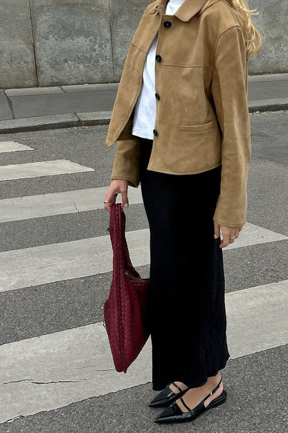 Structured Suede Notch Collar Coat