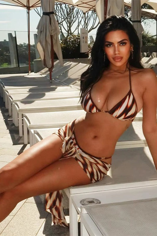 Sexy Tie Dye Low Rise Halter Triangle Bikini Set