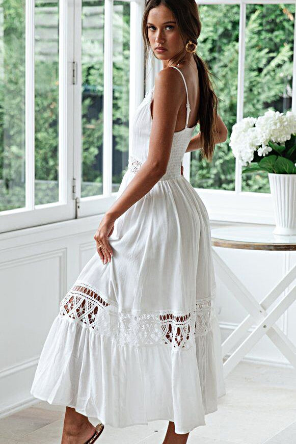 Lace Trim Sheer Flowy Boho Dress