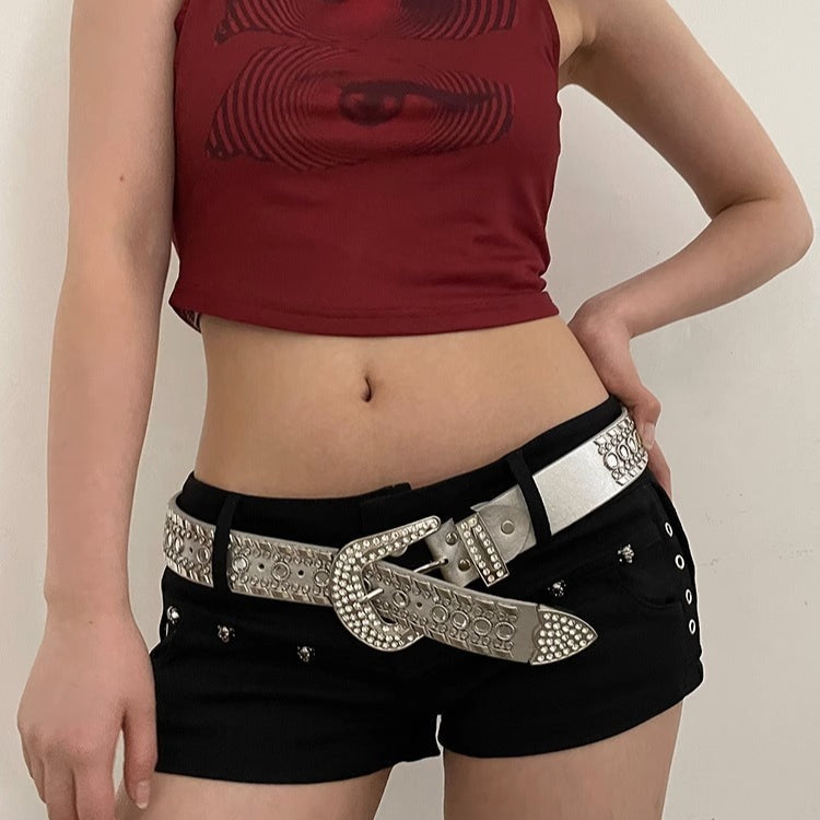 Y2K Chic Rhinestone Wide Waist Belt