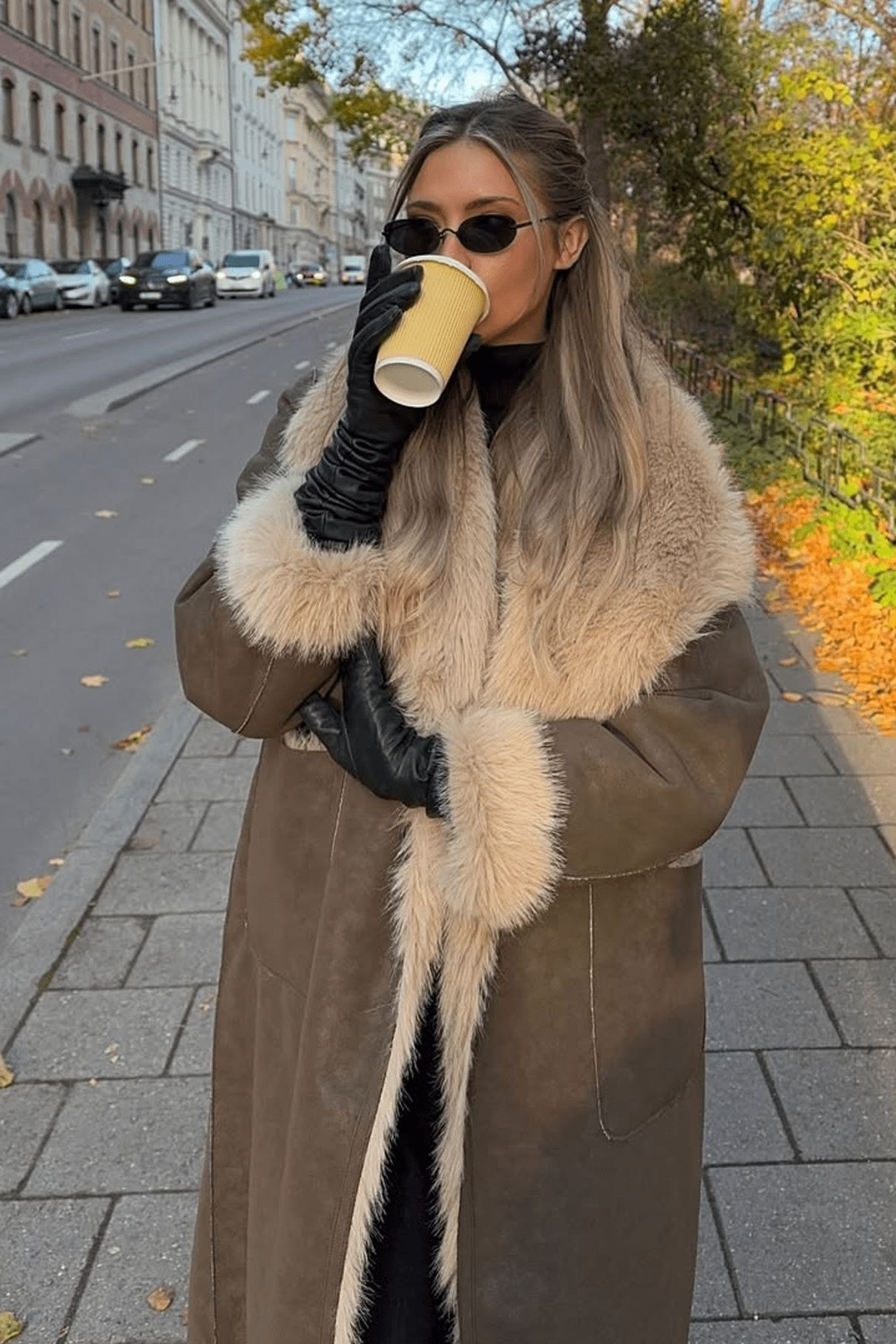 Reversible Faux Fur Long Sleeve Long Overcoat