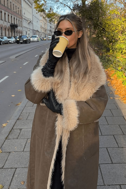 Reversible Faux Fur Long Sleeve Long Overcoat