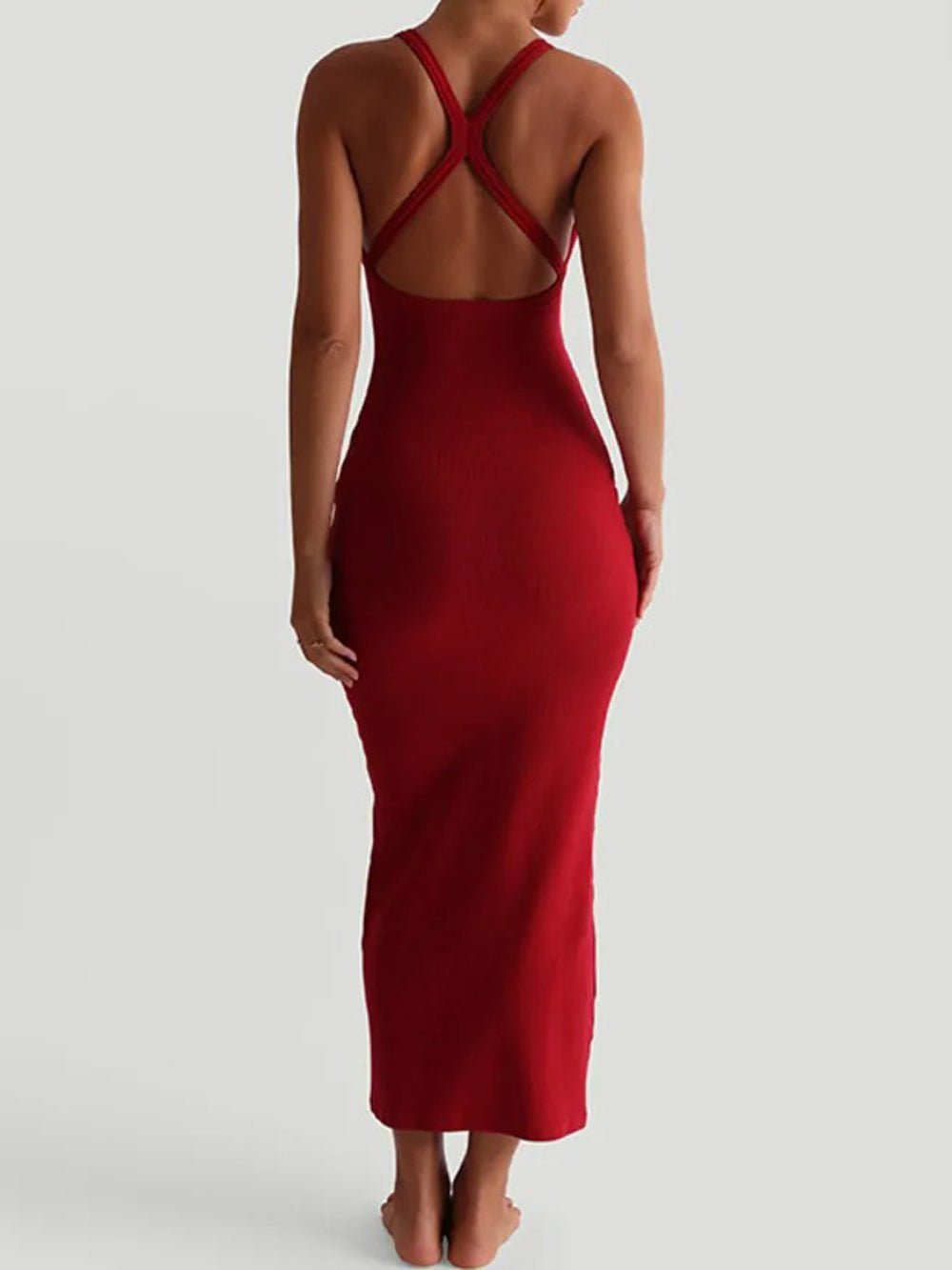 Deep Scoop Neck Wide Strap Bodycon Maxi Dress
