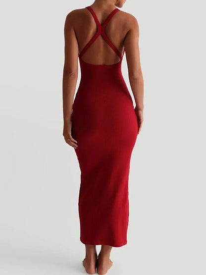 Deep Scoop Neck Wide Strap Bodycon Maxi Dress