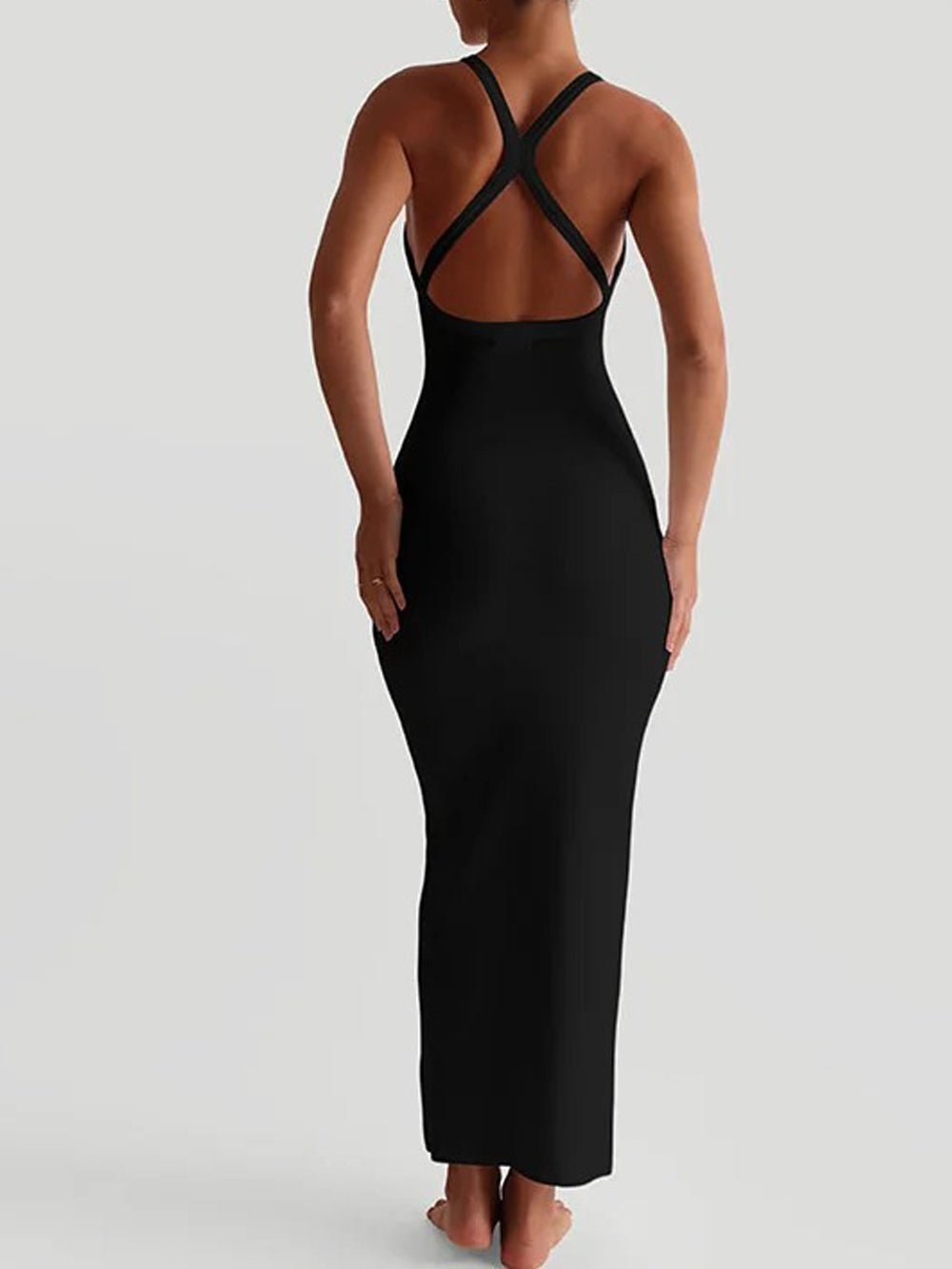 Deep Scoop Neck Wide Strap Bodycon Maxi Dress