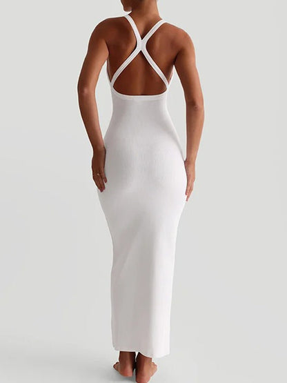 Deep Scoop Neck Wide Strap Bodycon Maxi Dress