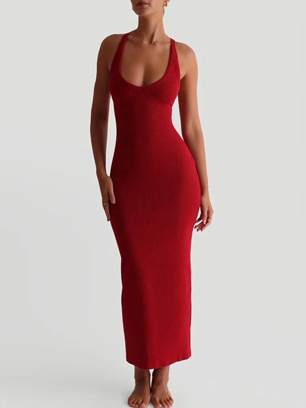 Deep Scoop Neck Wide Strap Bodycon Maxi Dress