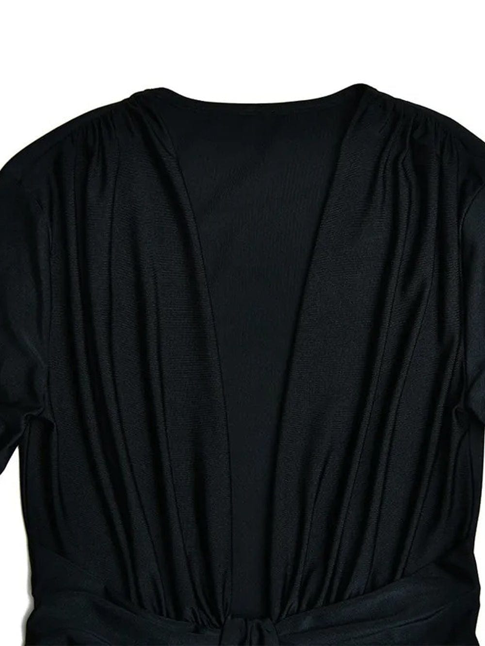 Deep V-Neck Long Sleeve Knotted Waist High Split Bodycon Maxi Dress
