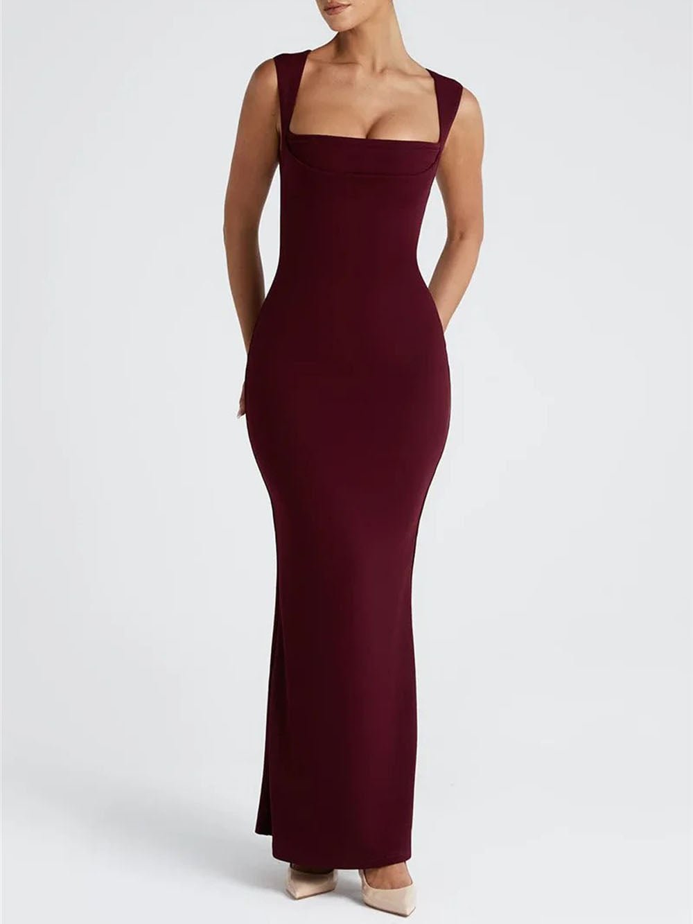 Cowl Neck Wide Strap Sleeveless Bodycon Maxi Dress