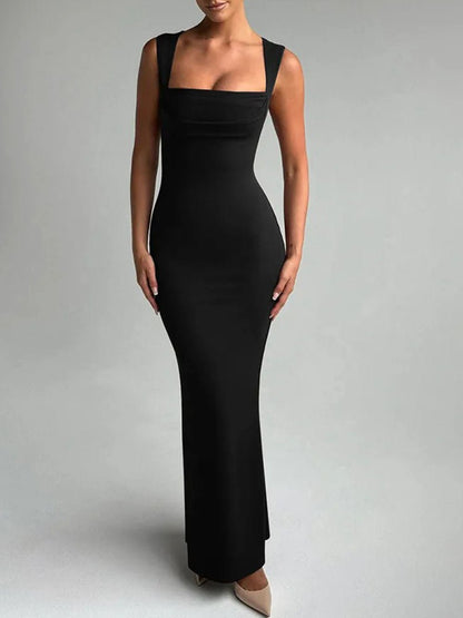 Cowl Neck Wide Strap Sleeveless Bodycon Maxi Dress