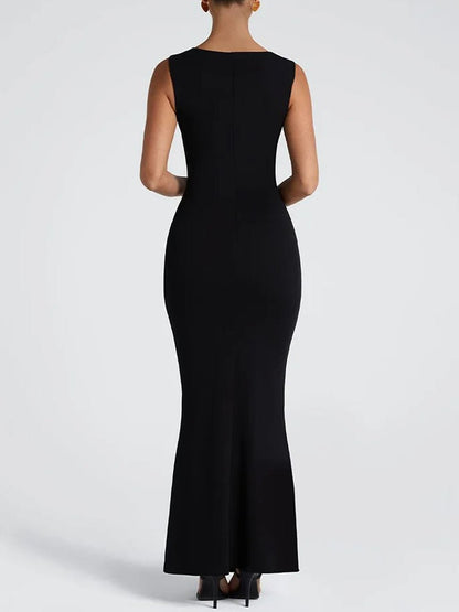Cowl Neck Wide Strap Sleeveless Bodycon Maxi Dress