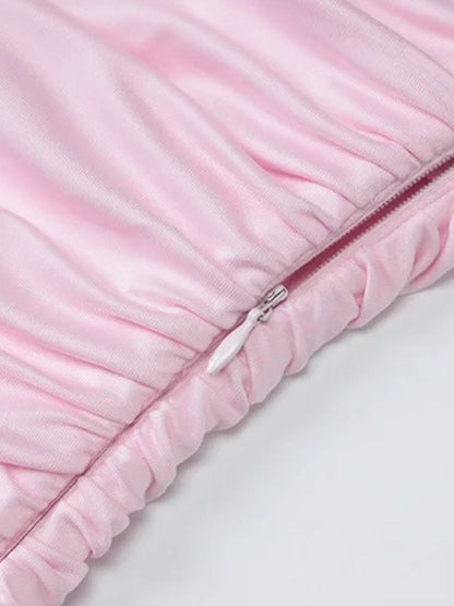 Long Sleeve Mock Neck Diagonal Ruched Drape Maxi Dress