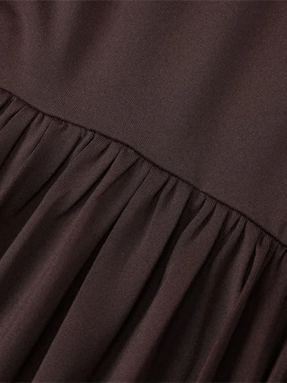 Long Sleeve Deep V-Neck Ruched Pleated Flowy Maxi Dress