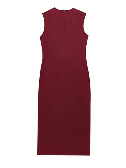 Sleeveless Button Front Belt Buckle Flap Pocket Midi Dress