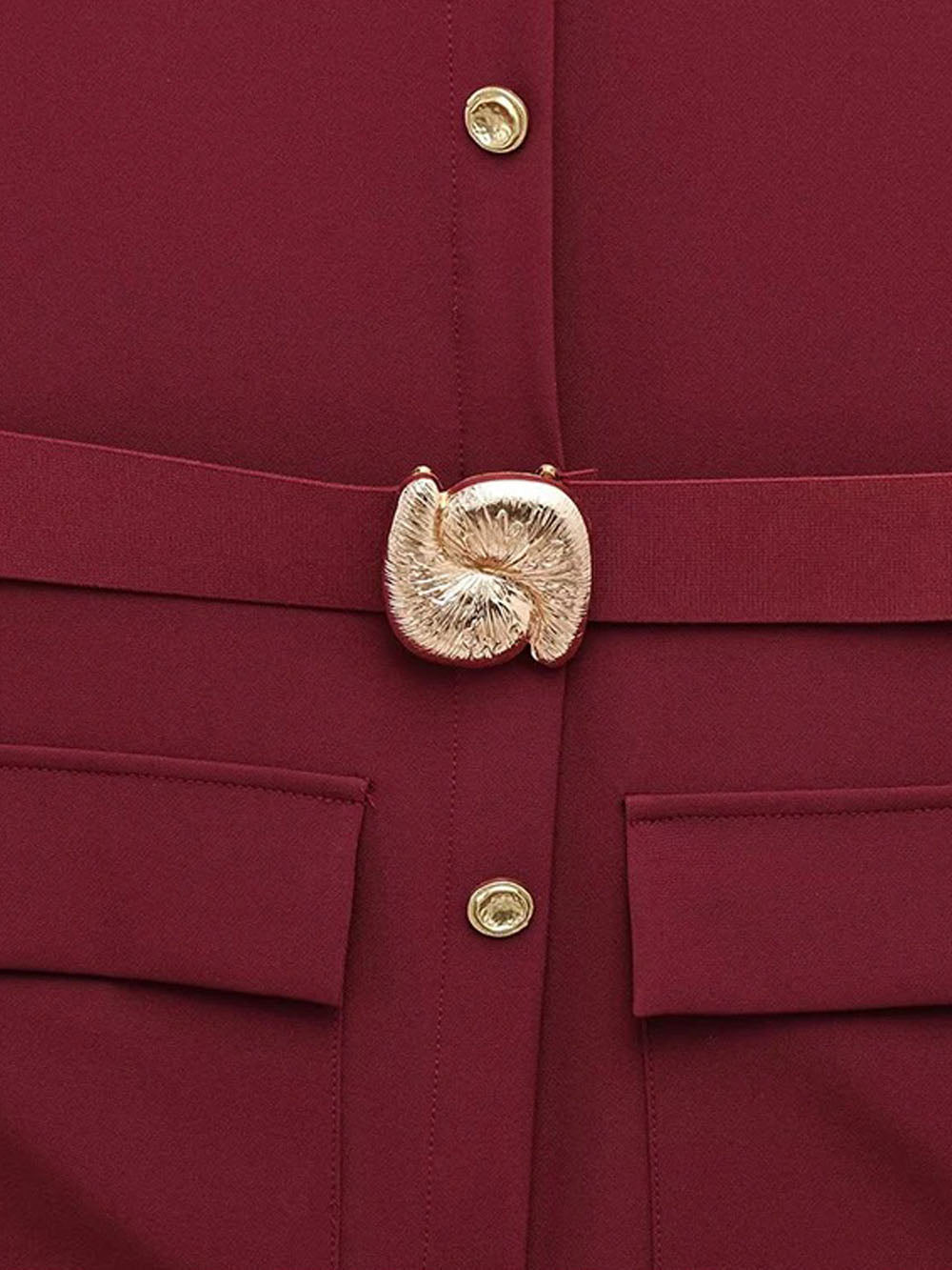 Sleeveless Button Front Belt Buckle Flap Pocket Midi Dress