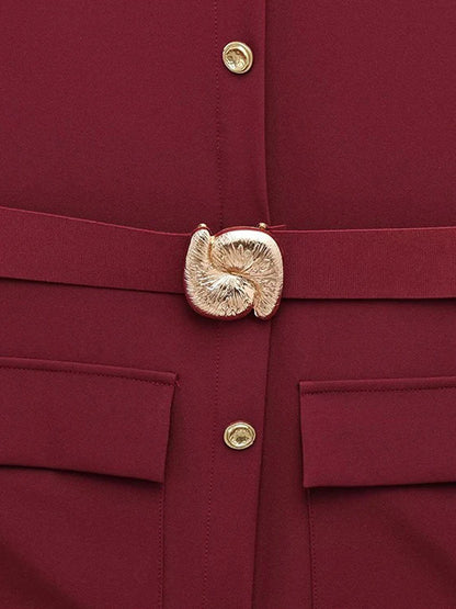 Sleeveless Button Front Belt Buckle Flap Pocket Midi Dress