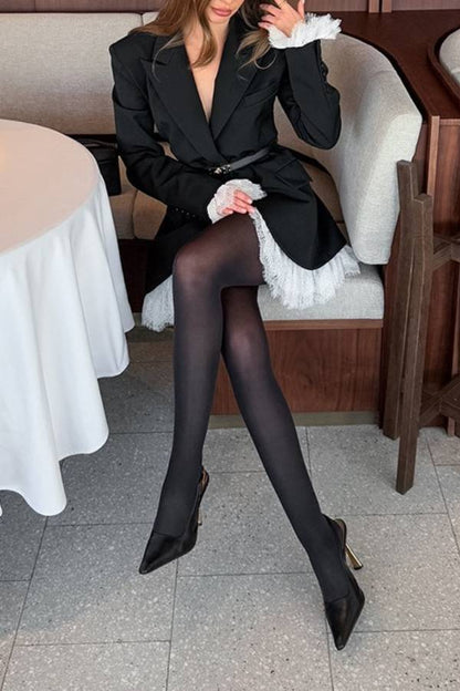 Lace Patchwork Waist-Defining Suit Dress