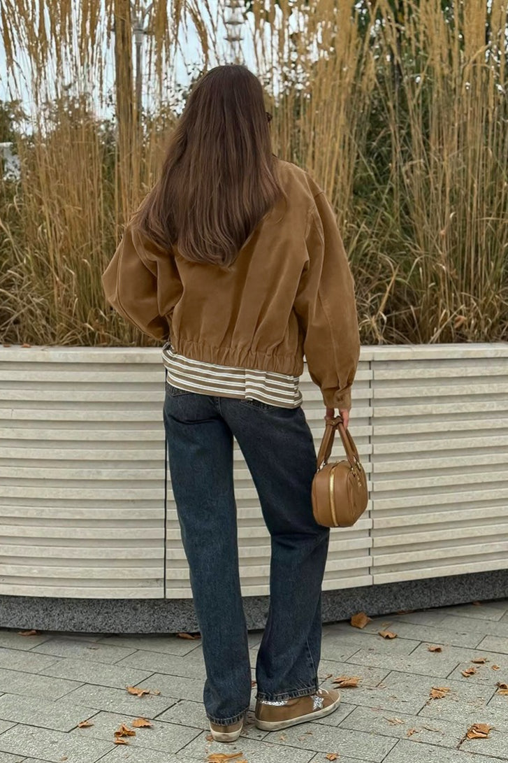 French Suede Notch Collar Trench Coat