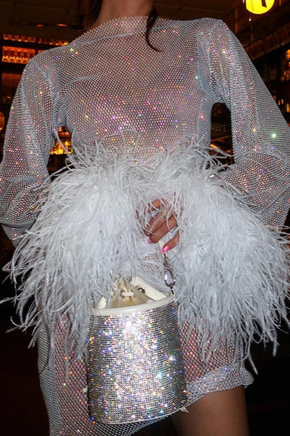Sheer Mesh Sparkle Cocktail Dress