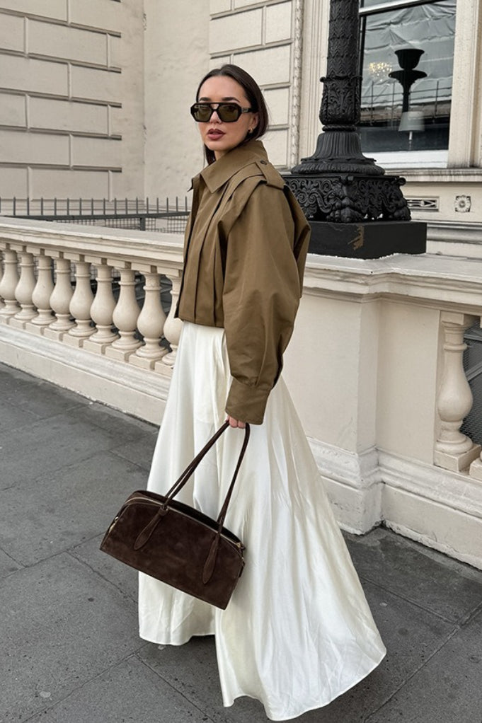 Pleated Notch Collar Russet Coat