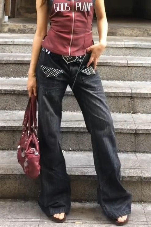 Washed Distressed Wide Leg Jeans