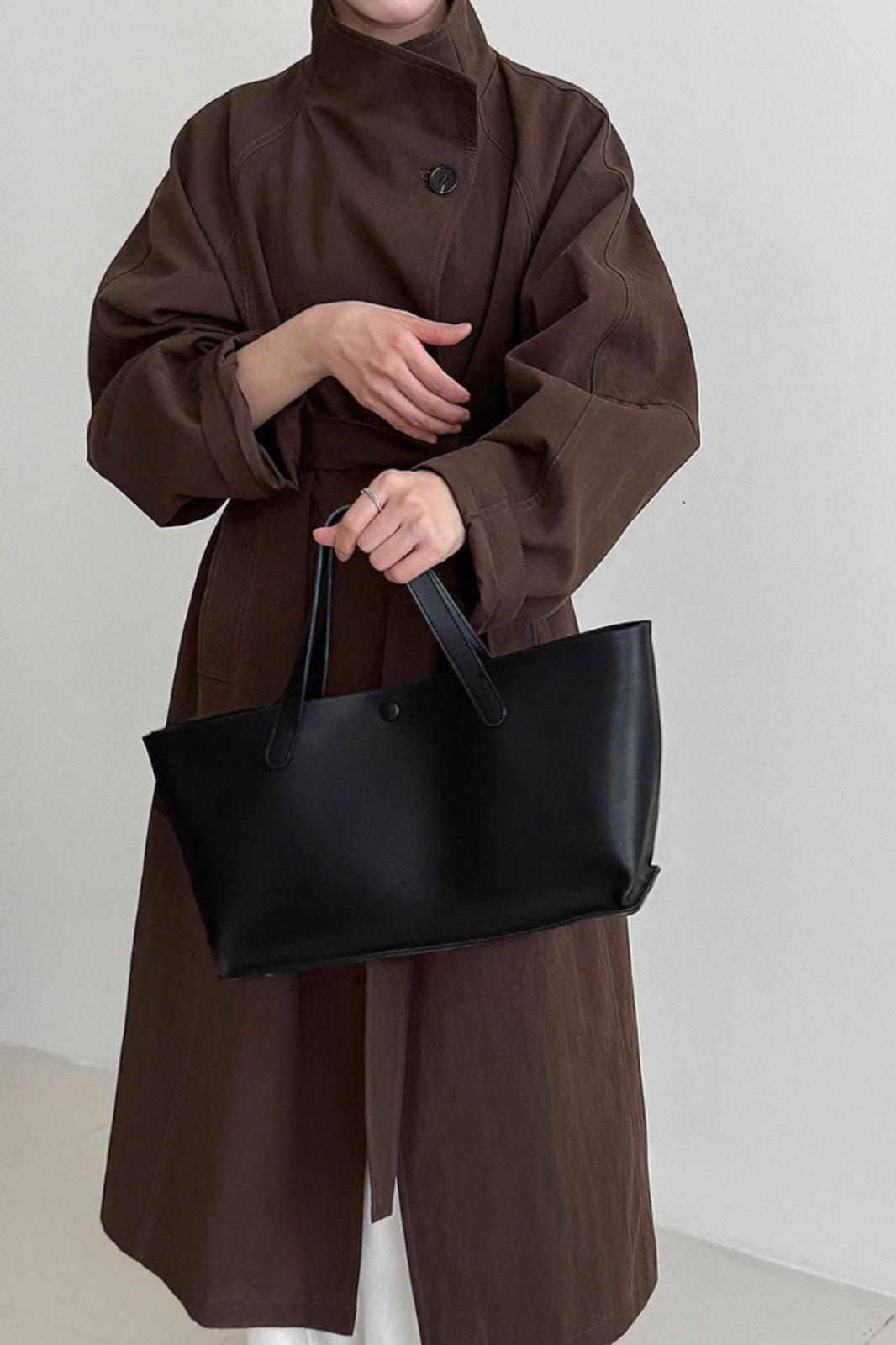 Oversized One Button Stand Collar Overcoat