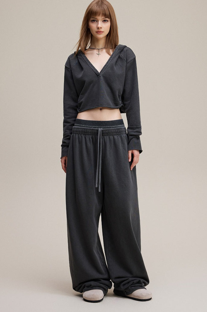 Double Waist Vintage Denim Knit Pants
