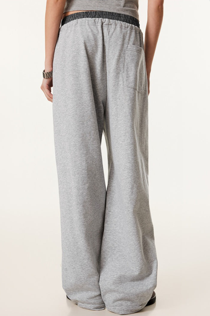 Patchwork Double Waist Wide Leg Athletic Pants