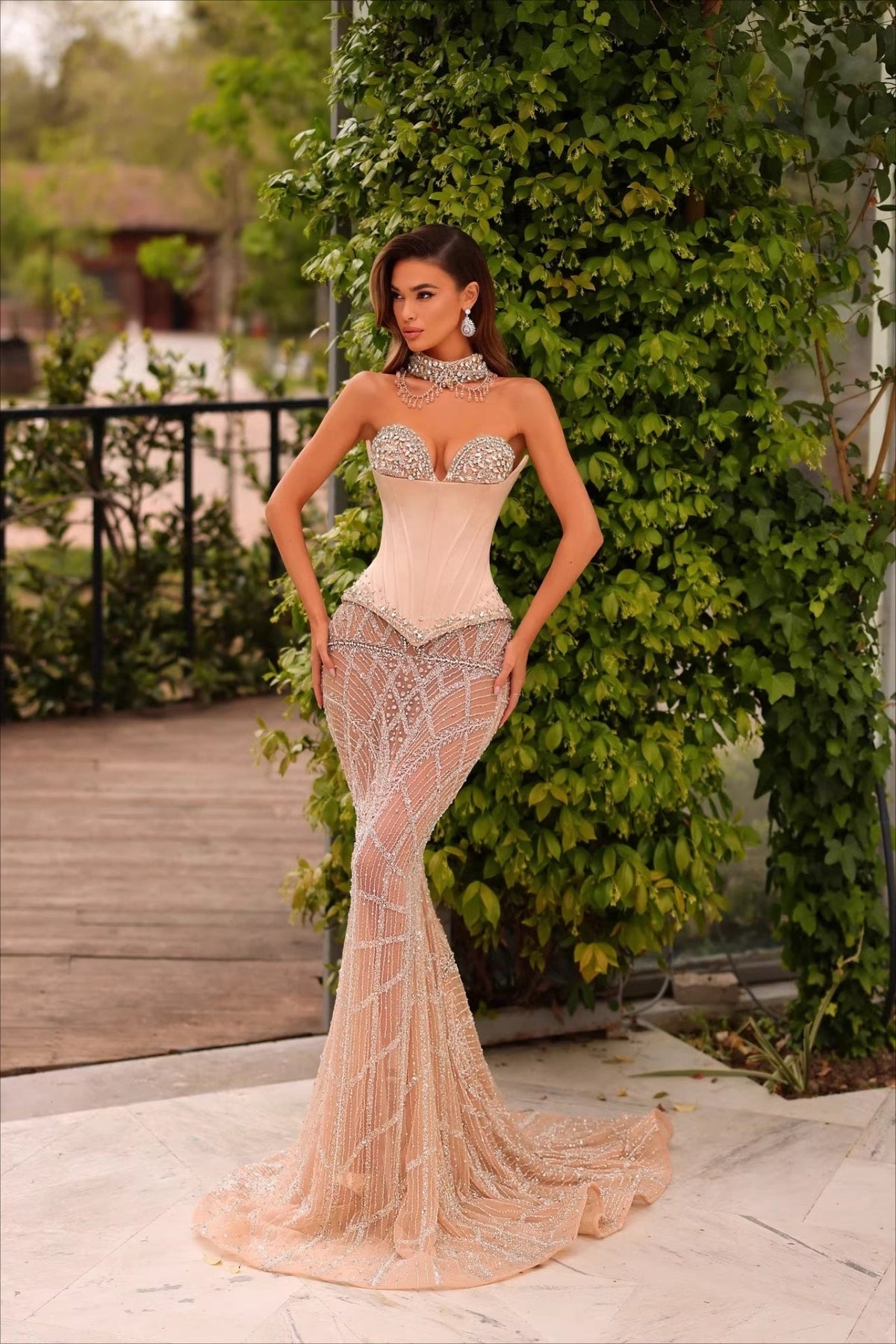 Beaded Sequin Bodycon Gown Prom Dress